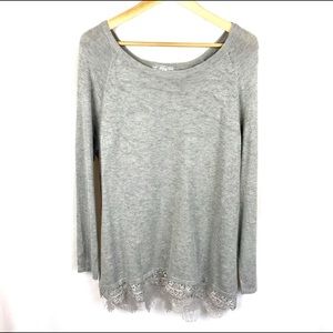 All At Once: gray split back tunic sweater